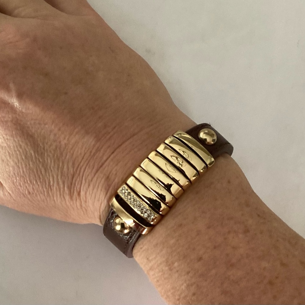 NWOT BCB Generation brown leather,  gold tone and rhinestone adjustable …